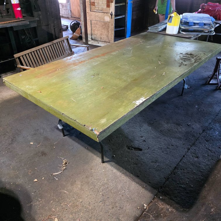 4x8 Ft Green Painted Table with Folding Metal Legs