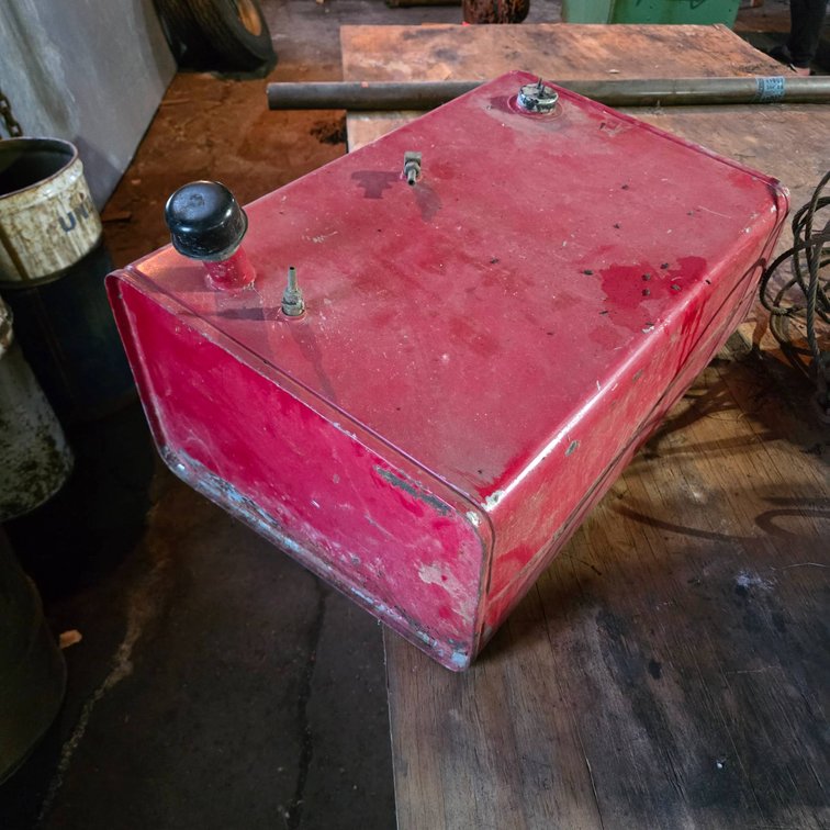 Red Metal Gas Tank, 27" x 17.5" x 11"