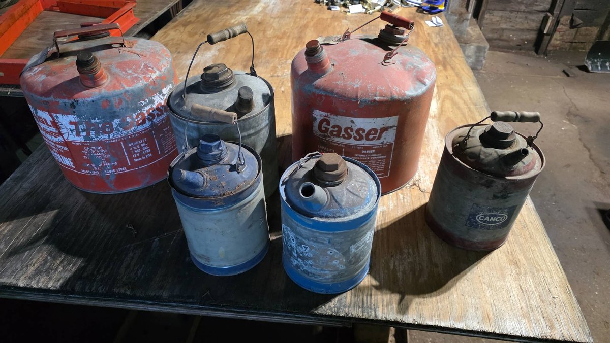 Six Metal Gas Cans, Largest 5 Gallon Capacity