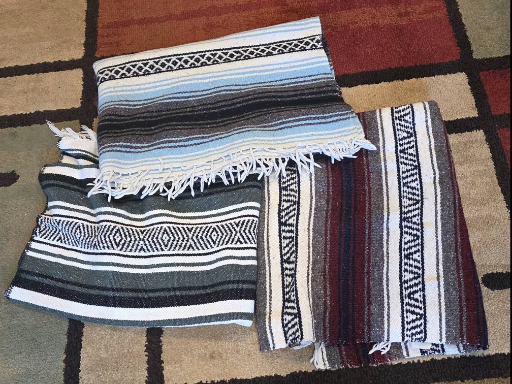 3 Woven Wool Blankets with Striped Patterns, Vintage