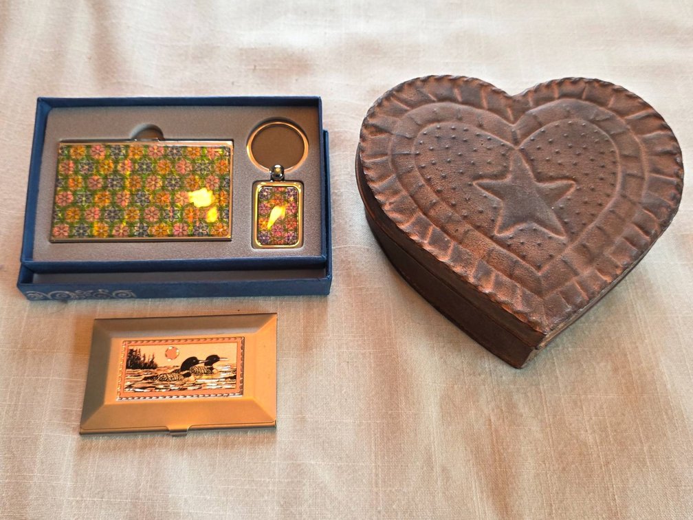 Copper and Enamel Accessories with Heart-Shaped Decorative Tin
