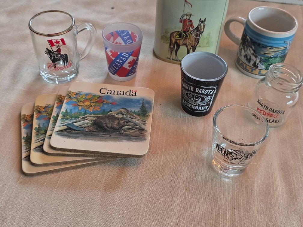 6 Themed Shot Glasses and 1 Set of 4 Canada-Themed Coasters