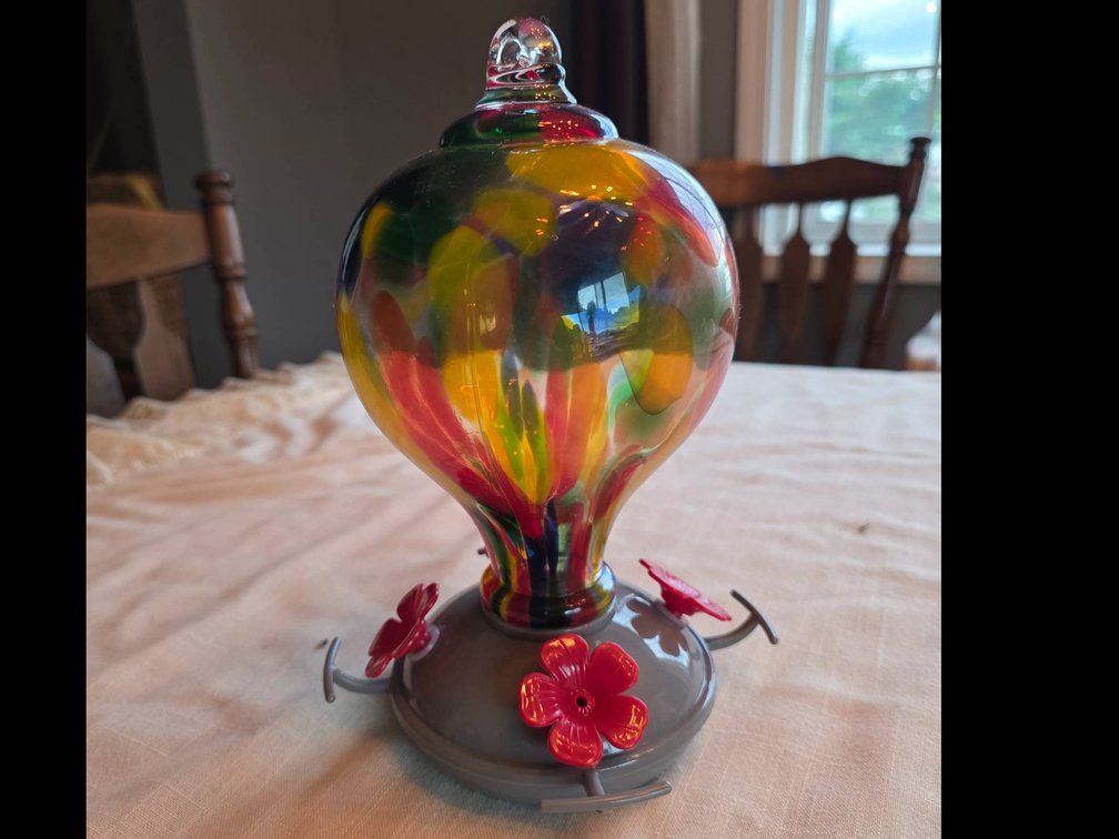 Multicolored Glass Hummingbird Feeder