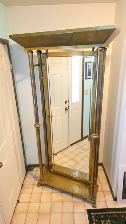 Hollywood Regency Era Vintage Brass Floor Mirror with Claw Feet, 1950s