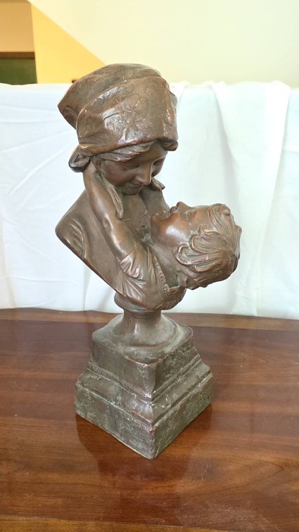 Mid-Century Fabbri Art Studio Cast Stone or Plaster Mother and Child Bust, 18"