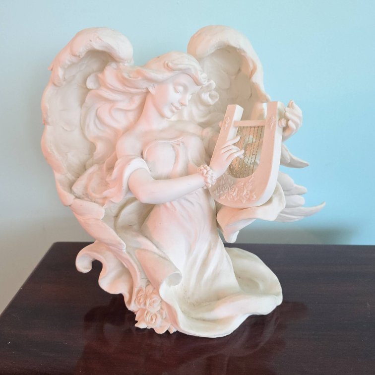 Romanesque Angel with Harp Statue, 11.5"