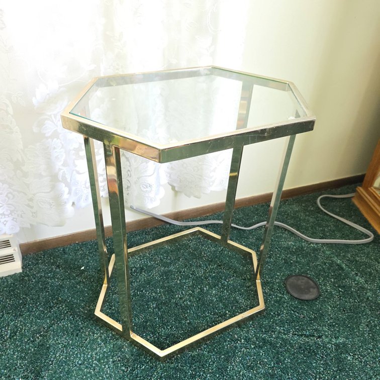 Vintage Hexagonal Glass Top Side Table