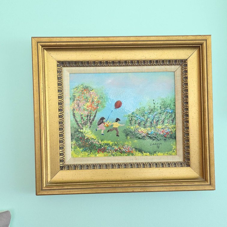 Louis Cardin 1978 Framed Painting of Children with Balloon, 16"x14"