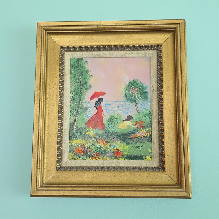Louis Cardin Signed Framed Enamel Artwork, 14"x16"