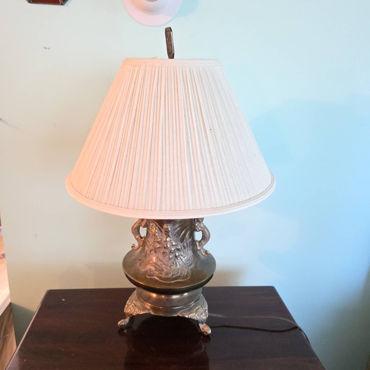Mid-Century Table Lamp with Chinese Shrine Vase Base, Turtle and Crane Motifs, 23" Tall