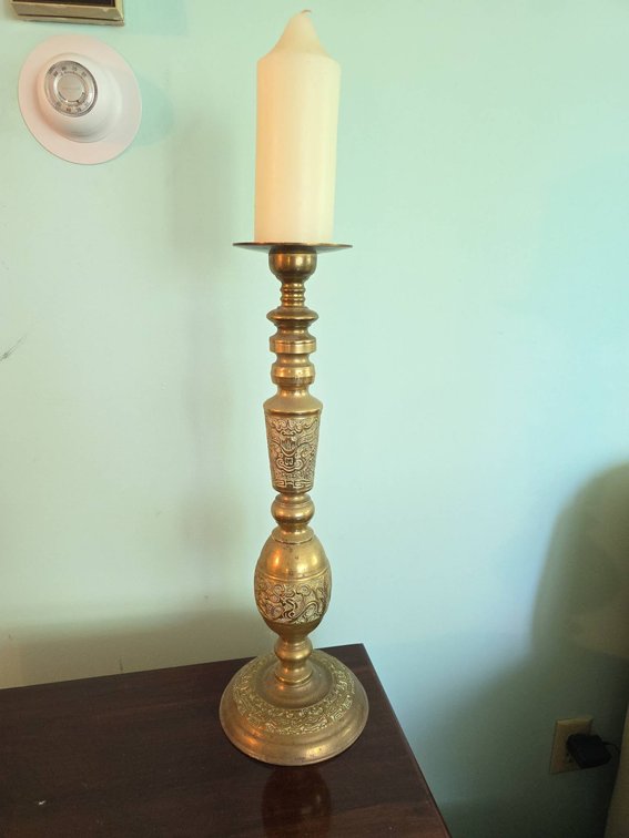 Mid-Century 20" Brass Spike-Type Candle Stand with Candle