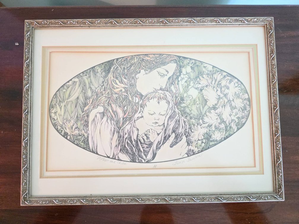 Louise Bussiere Signed Artist's Proof Lithograph Print 'Mother and Child' Framed 16.5" x 12"