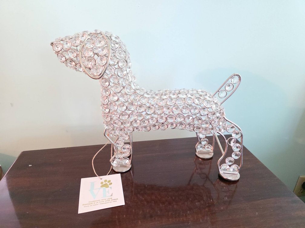 15" Handmade Crystal and Metal Dachshund Dog Figurine