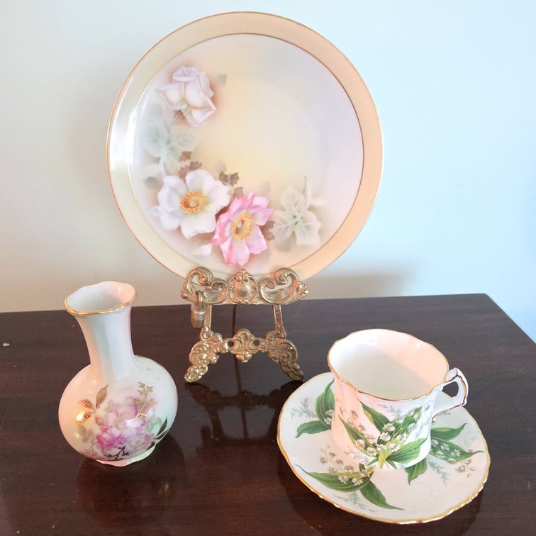 Bavaria Porcelain Plate, Schumann Arzberg Vase, Hammersley Bone China Cup and Saucer Set