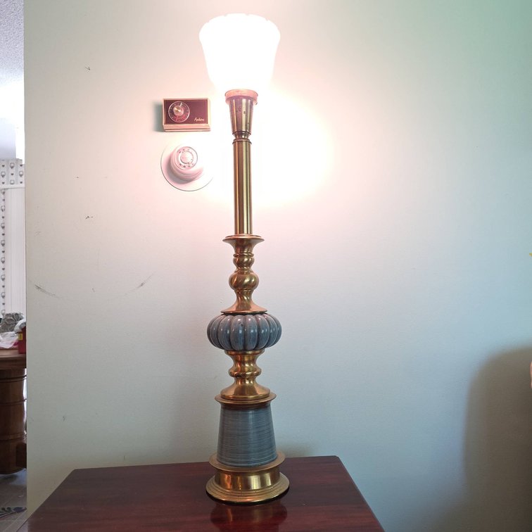 Rembrandt Brass and Painted Metal Table Lamp with Frosted Glass Shade, 33.5"