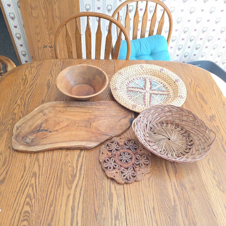 5 Wood and Woven Bowls and Trays