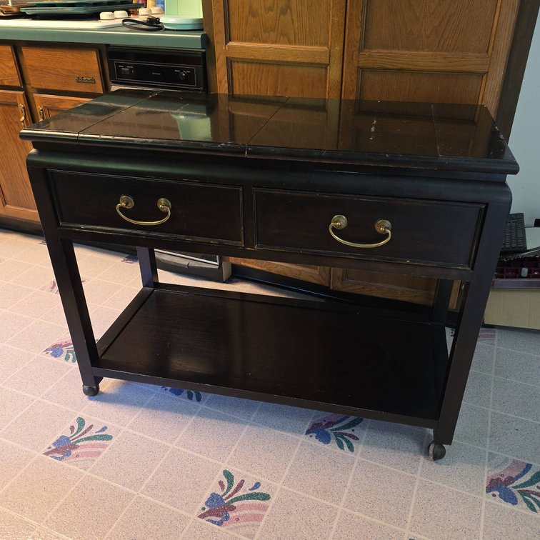 Century Furniture Black Wood Kitchen Island with Casters