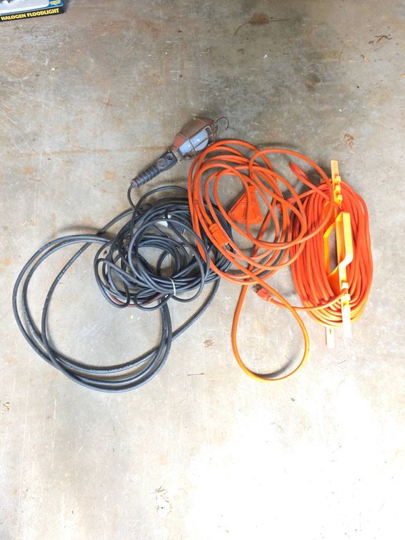 Three Extension Cords and Trouble Light with Cord