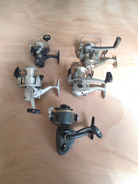 (5) Spinning Fishing Reels, Shakespeare, Ryobi, and Quantum