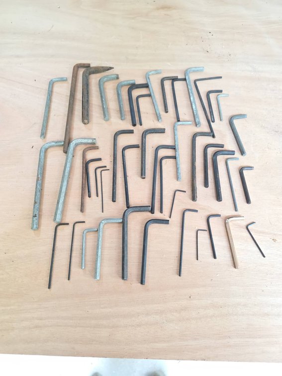 Set of Approximately 43 Steel Hex Allen Wrenches