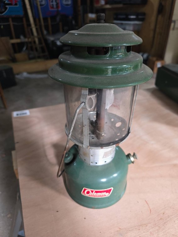 Coleman Model 220F Double Mantle Gas Lantern with Pyrex Globe