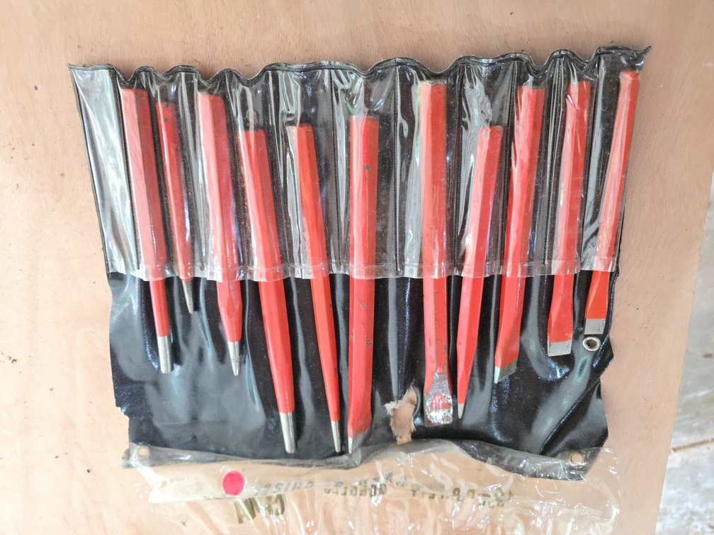 11-Piece Red Handled Punch and Chisel Set with Roll Pouch