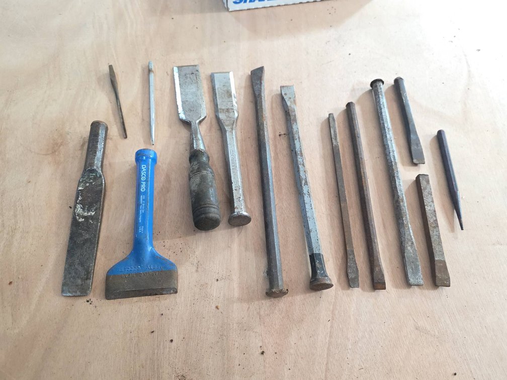 Approximately 14 Metal Chisels and Punches Including Craftsman and Dasco Pro