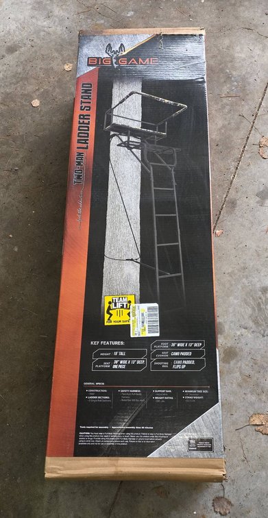 Big Game Two-Man Ladder Stand 15' Tall Steel Construction with Padded Shooting Rail