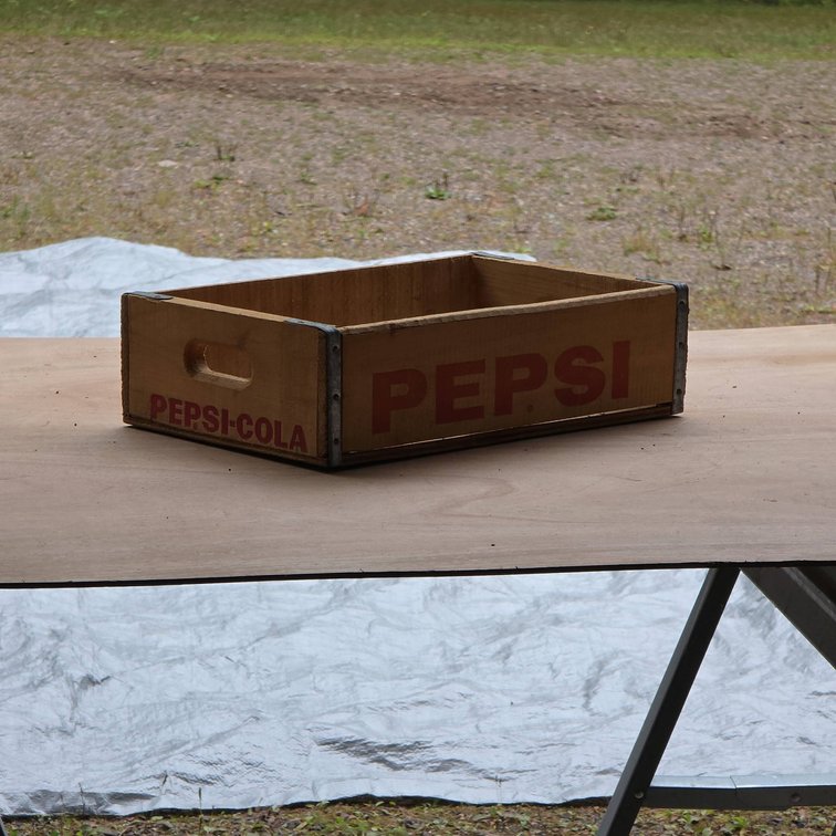 Pepsi-Cola Wooden Soda Crate with Red Lettering and Metal Reinforcements