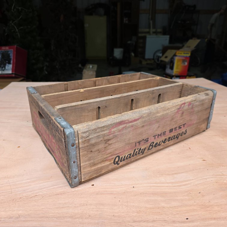 Frank's Quality Beverages Wooden Soda Crate with Metal Reinforcement