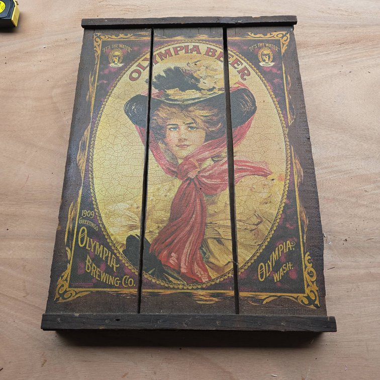 Olympia Beer Reproduction 1909 Greetings Olympia Brewing Co. Wood Plaque Wall Art
