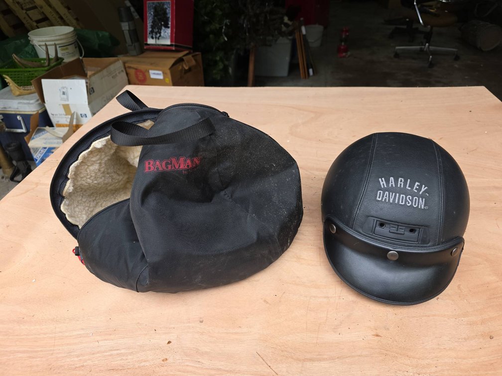Harley-Davidson Leather Motorcycle Helmet, Size Small (56), with BagMan by Vetter Helmet Bag