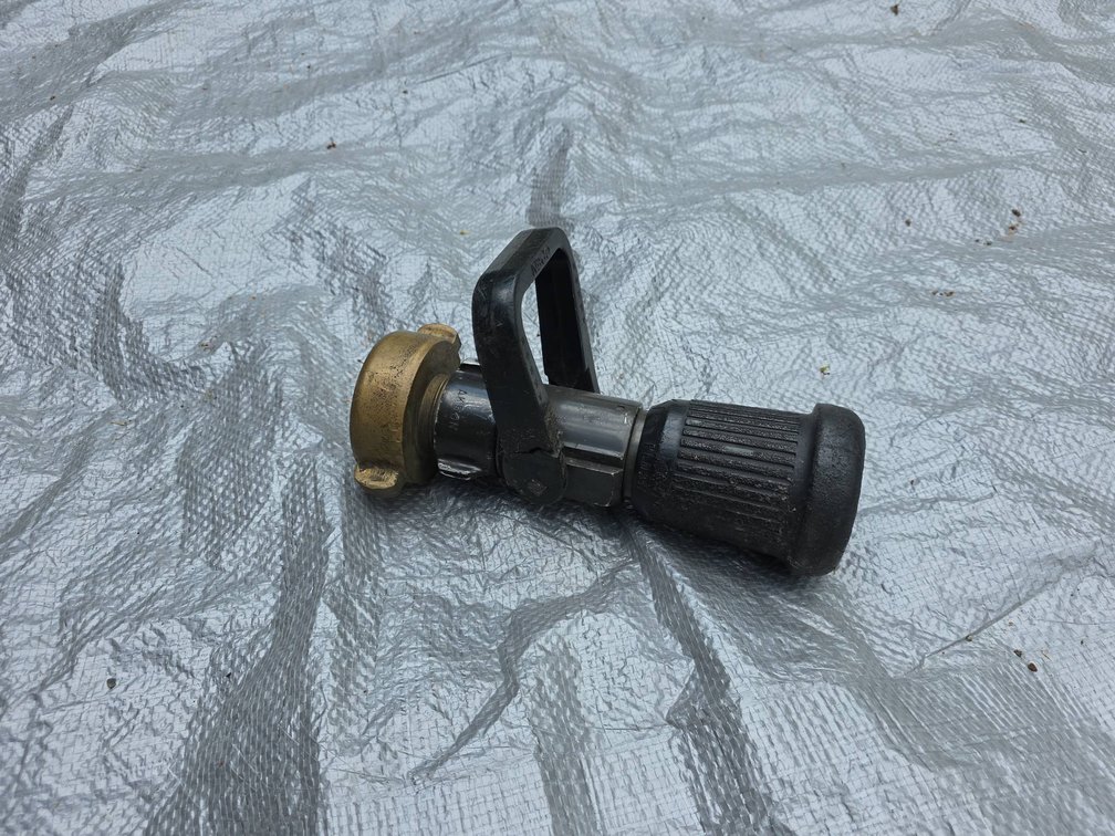 Akron Brass Fire Hose Nozzle with Black Handle and Brass Coupling