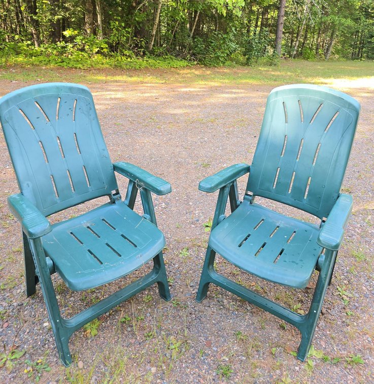 Green Outdoor Plastic Reclining Patio Chairs, 22 x 19 x 23 Inches Each