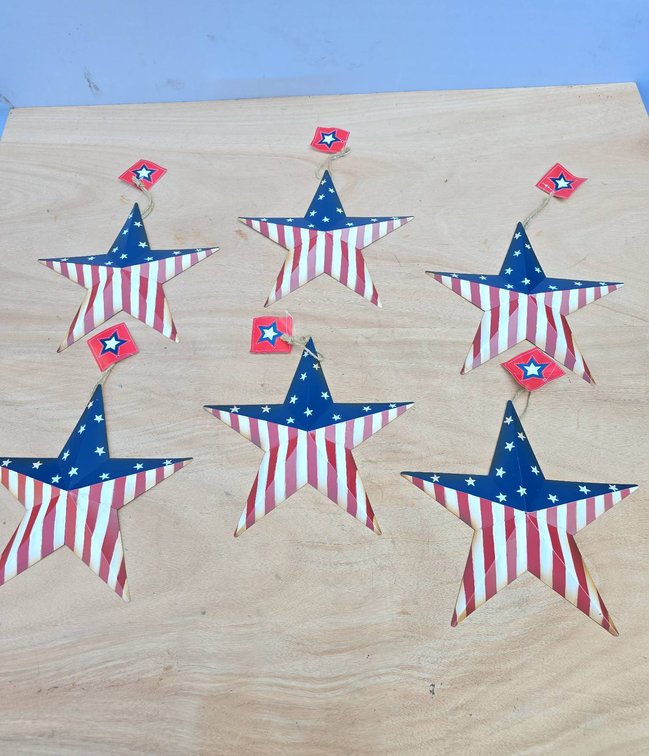 6 Tin Stars with American Flag Motif, Approximately 12" Diameter Each