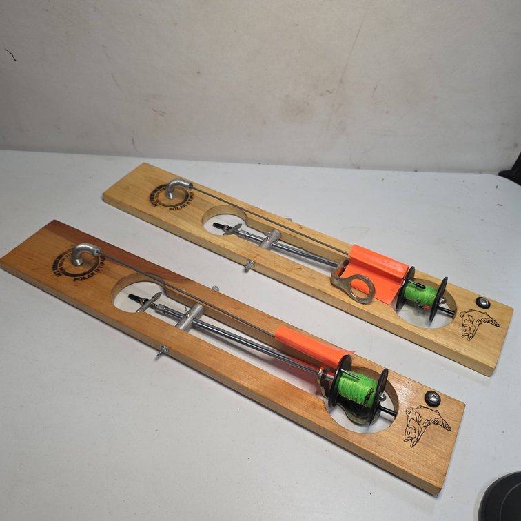 (2) HT Hi-Tech Fishing Polar II Tip-Ups 24" Wooden Ice Fishing Rigs