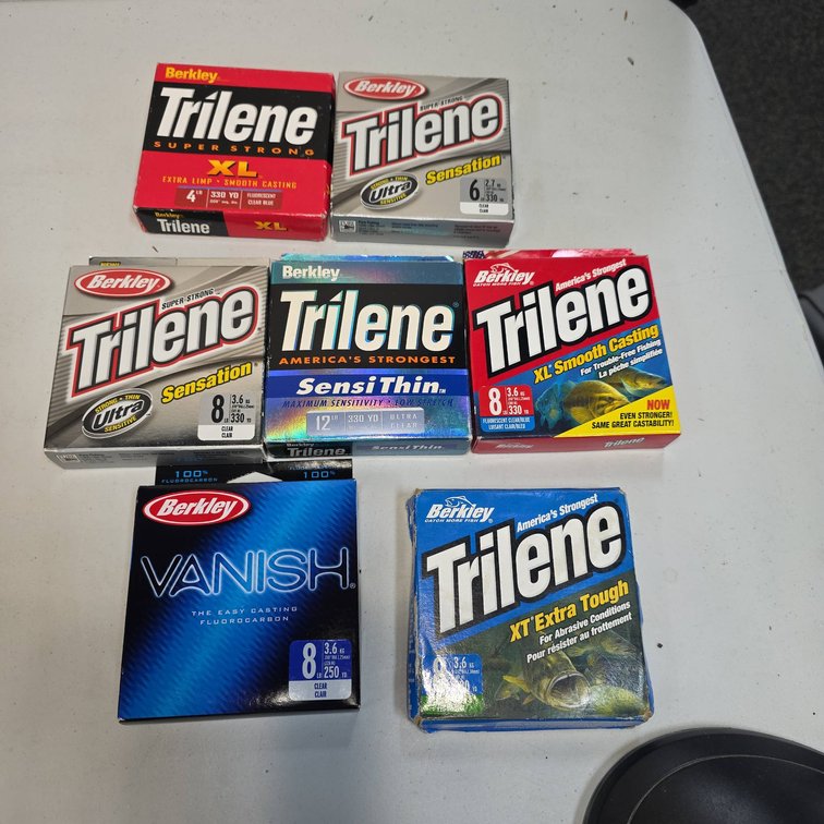 7 Berkley Fishing Lines, Trilene and Vanish, Mixed Types and Strengths