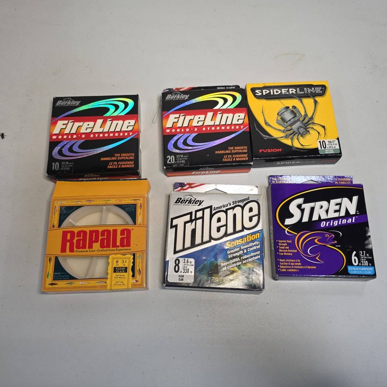 (6) Fishing Lines Berkley FireLine, SpiderWire Fusion, Rapala, Trilene, Stren