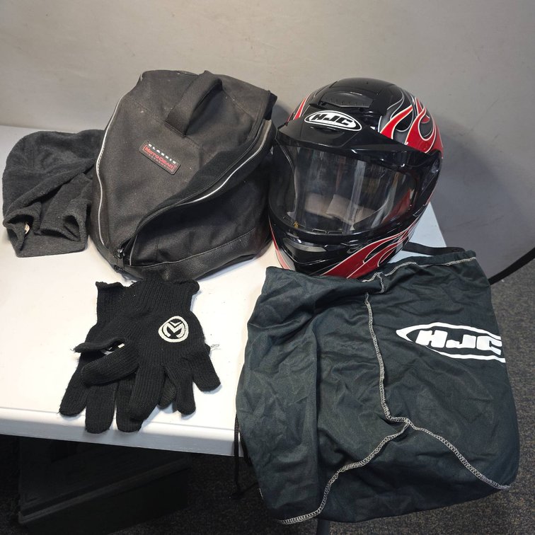 HJC Inferno CS-R1 XXL Full Face Motorcycle Helmet with Graphic Flames, Bag, Balaclava, Gloves