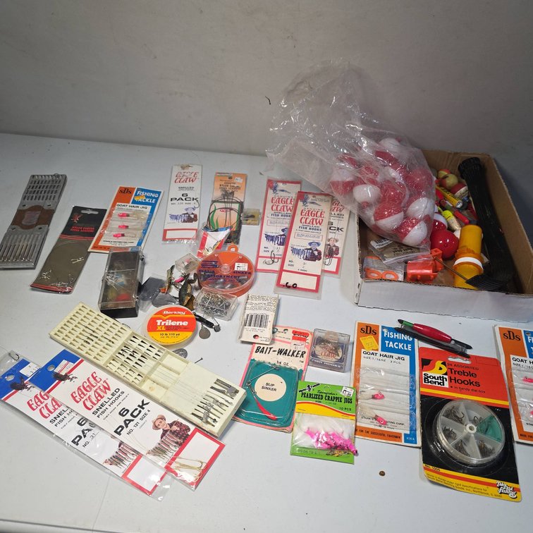 Fishing Tackle: Eagle Claw Hooks, Bobbers, South Bend Treble Hooks, Jigs, Line
