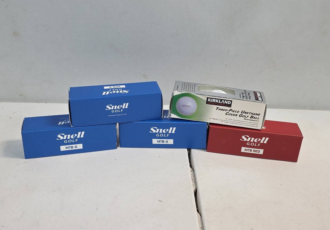 (5) New In Box Golf Balls: Snell MTB-X, MTB Red, Kirkland Signature Three-Piece Urethane Cover Assortment