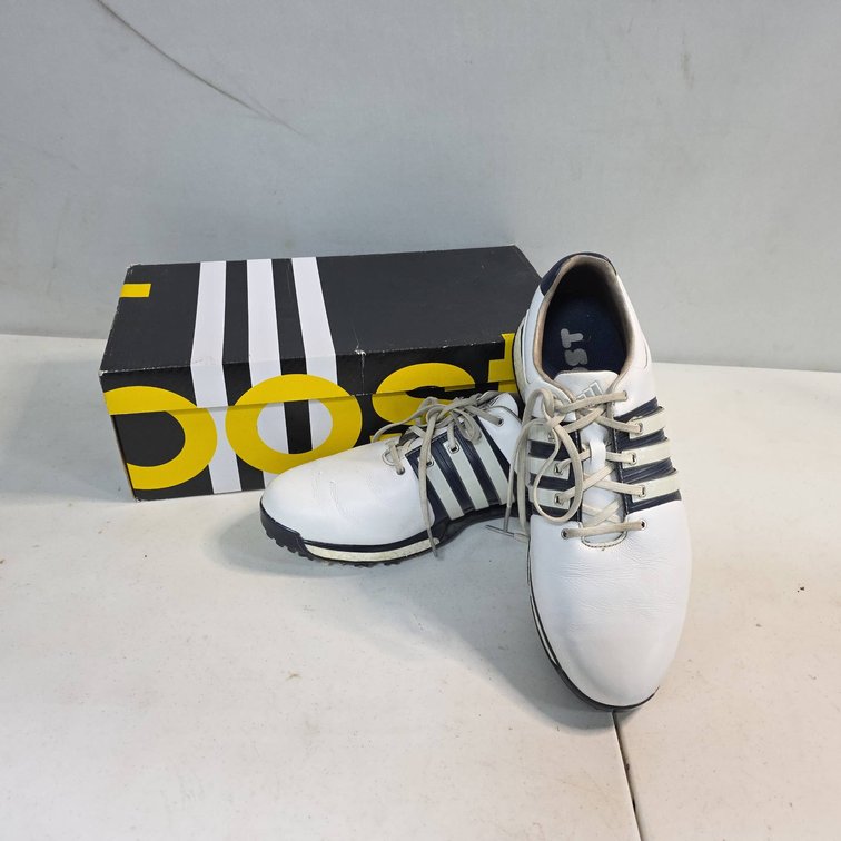 Adidas Tour360 X Golf Shoes, Men's Size 11 1/2, White With Black Stripes, Model BB7923