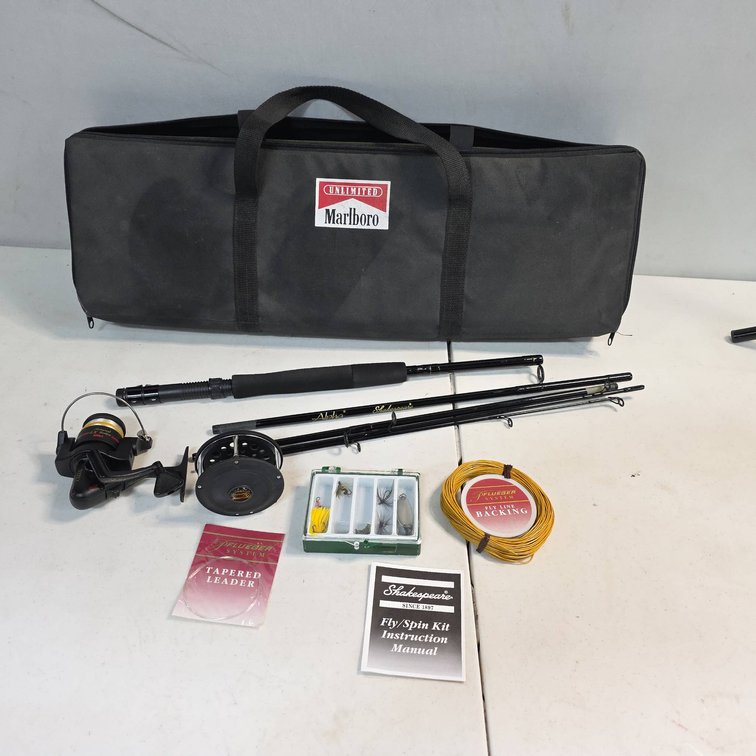 Shakespeare Alpha Fly/Spin Fishing Kit with Marlboro Case, Pflueger Reel, Flies, etc