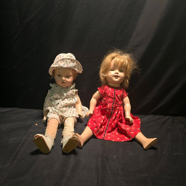 Composition Dolls in Period Dresses, Each Measuring About 16" Tall