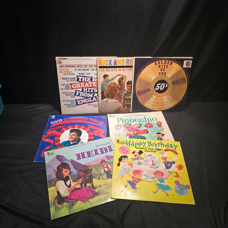 Vintage Vinyl LPs: Disney Story Albums, Elvis, Golden Hits, Rock, Happy Birthday