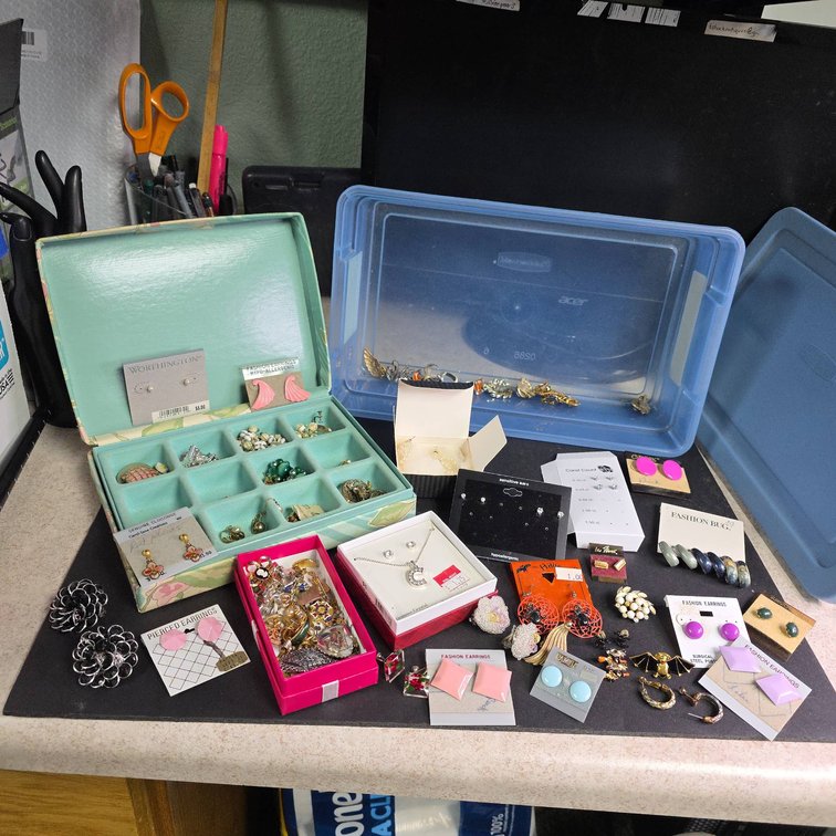 Large Assorted Costume and Fashion Earrings Lot, Vintage Styles, Clip-On, Stud