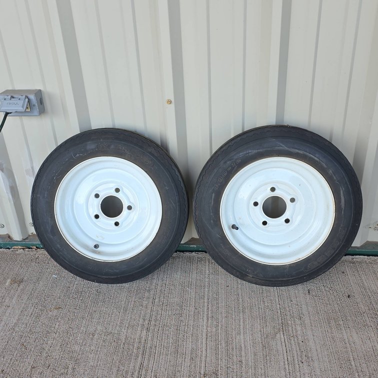 Nanco 4.80-12 Trailer Tires with White 5-Lug Steel Wheels