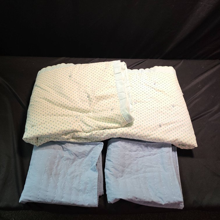 Handmade Quilt Approx. 76"x 66" With Light Blue Floral Pattern And (2) Coordinating Pillow Cases