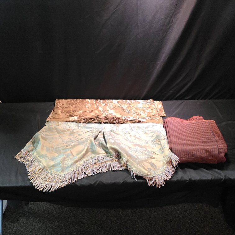 54"x103" Striped Fabric, 2 Curtain Panels with Tassels, Damask and Floral Patterns