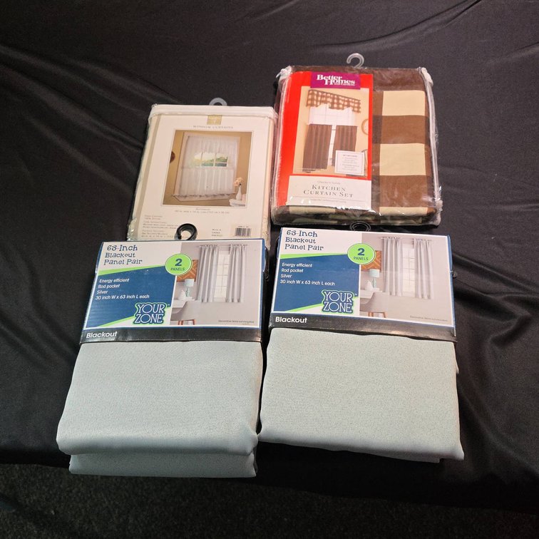 Four New Curtain Sets: Your Zone Blackout Panels, Better Homes Kitchen Set, Battenburg Valance